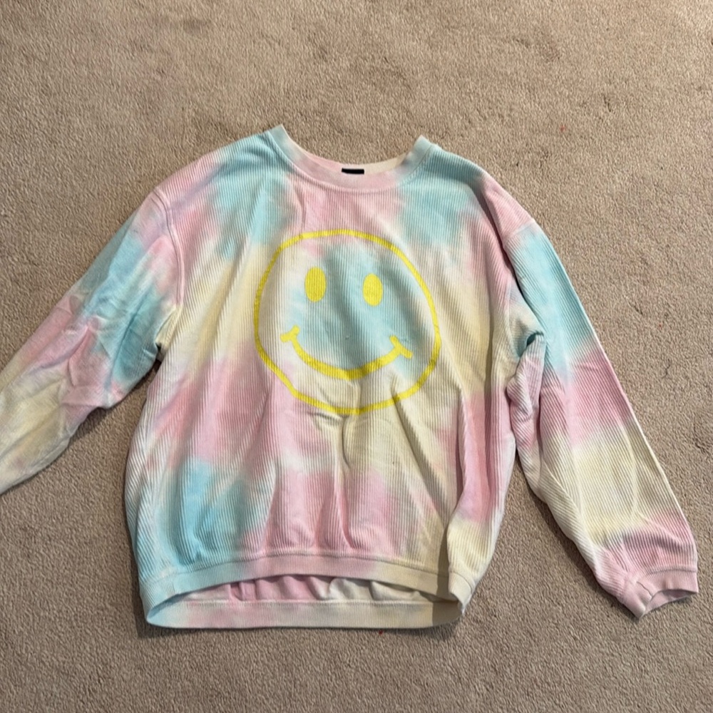 Smiley face tie die sweatshirt